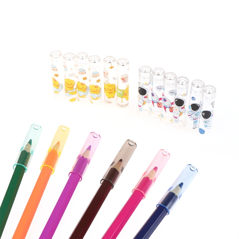 

6 Pcs Plastic Colorful Pencil Tip Cover Child Learning Stationery Cartoon Pencil Cap Hat Kids School Student