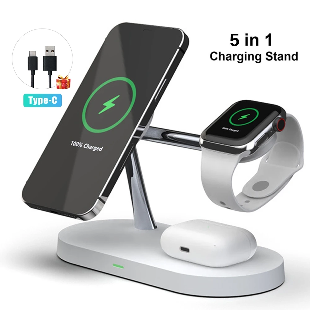 

Магнитная Беспроводная зарядная станция 4 в 1, подставка для Magsafe iphone 12 11 Apple Watch 6 5 4 3 Airpods Pro, зарядная док-станция
