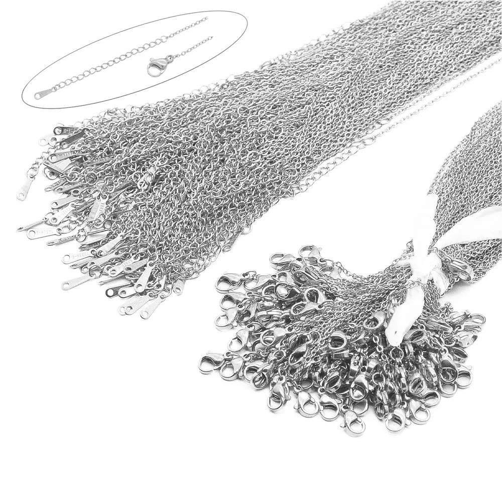 

100pcs/lot Bulk Wholesale 304 Stainless Steel Cable Link Rolo Chain Necklace for DIY Jewelry Making Silver Gold 45-50cm Women C