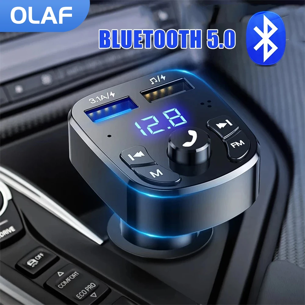 OLAF Dual USB Car Charger Bluetooth 5.0 FM Transmitter Car Kit MP3 Modulator Wireless Handsfree Audio Receiver 3.1A Fast Charger