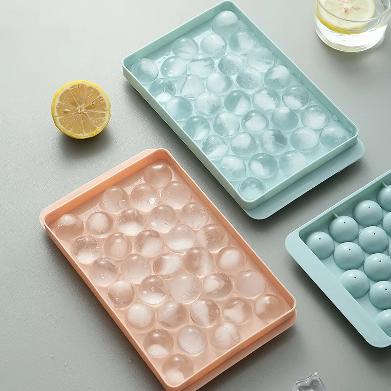 

Creative Round Ice Cube Tray with Lid Plastic Ice Cube Mold Refrigerator Spherical Ice Box Large Ice Mold Ice Box Kitchen Tools