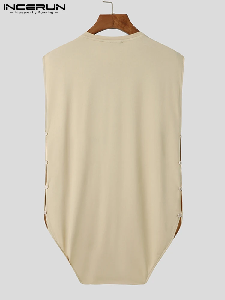 INCERUN Comfortable Homewear Men's Solid All-match Simple Rompers Fashion Casual Style Male Triangle Sleeveless Bodysuits S-5XL