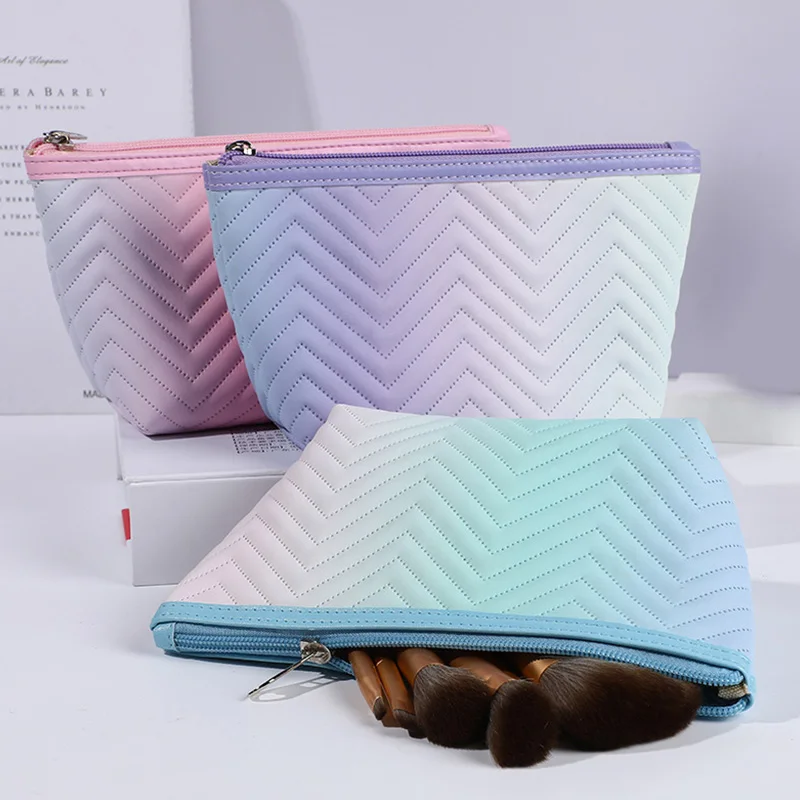 

Women Gradient Makeup Bag Zipper Cosmetic Bag Pouch Travel Female Make Up Pouch Storage Bag PU Wash Toiletry Bag Waterproof