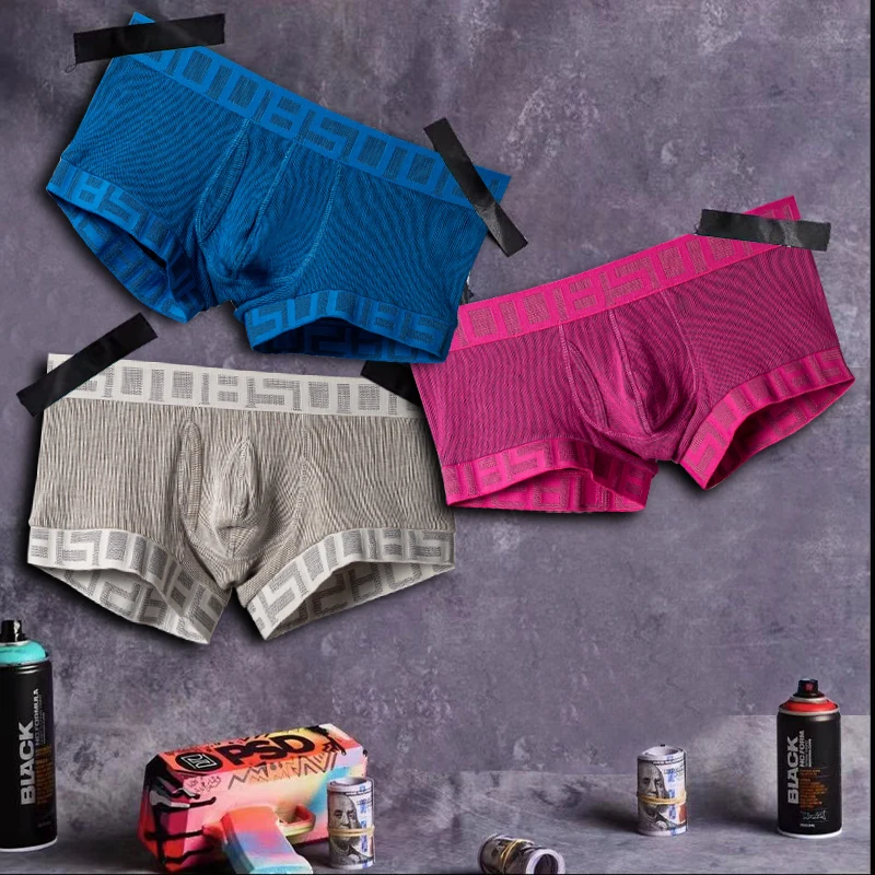 

Мужские трусы боксеры из хлопка, темно-синие мягкие трусы, сексуальное нижнее белье для мужчин, гей-трусы BS3124,