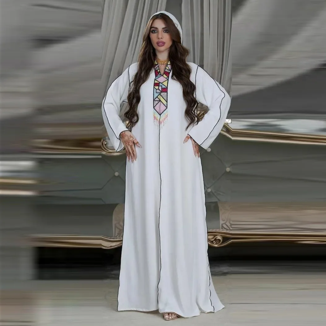Tassel Muslim Women Djellaba Dubai Saudi Arabian Jalabiya Gown Evening Party Arabic Dress Hooded Abaya Moroccan Caftan Jalaba