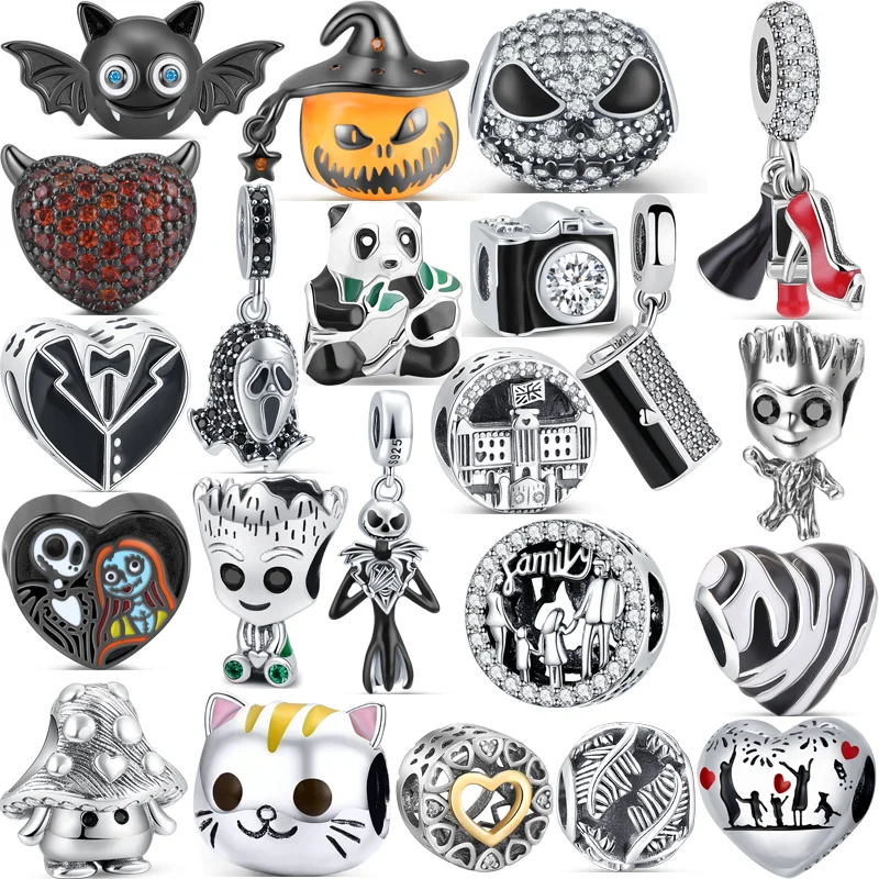 

New 925 Silver Black Charm Camera Bag Lipstick Fashion Beads Fit Original Brand Charms Bracelet DIY Women Jewelry Accessories