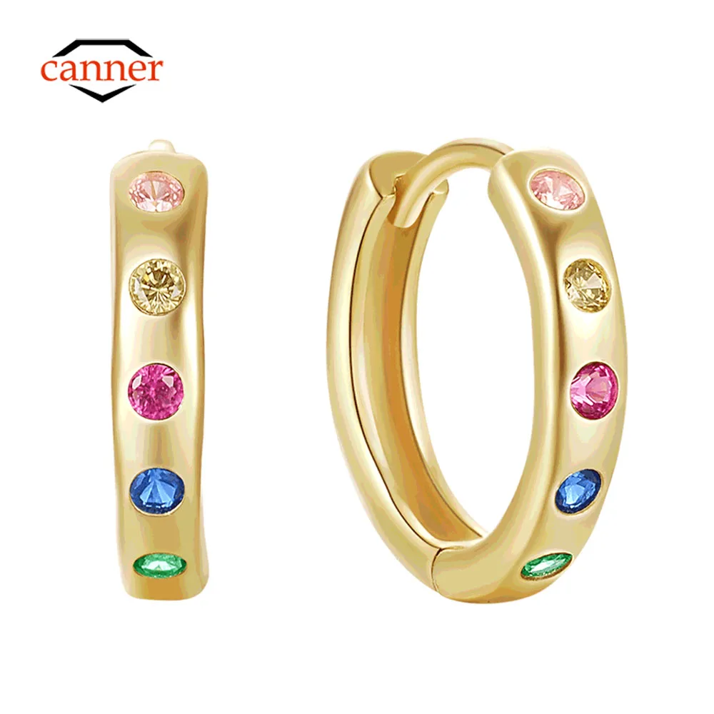 

CANNER Rainbow Zircon 925 Sterling Silver Earring For Women Hoop Earrings Wedding Party Aretes Fine Jewelry 18K Gold Mom Gift