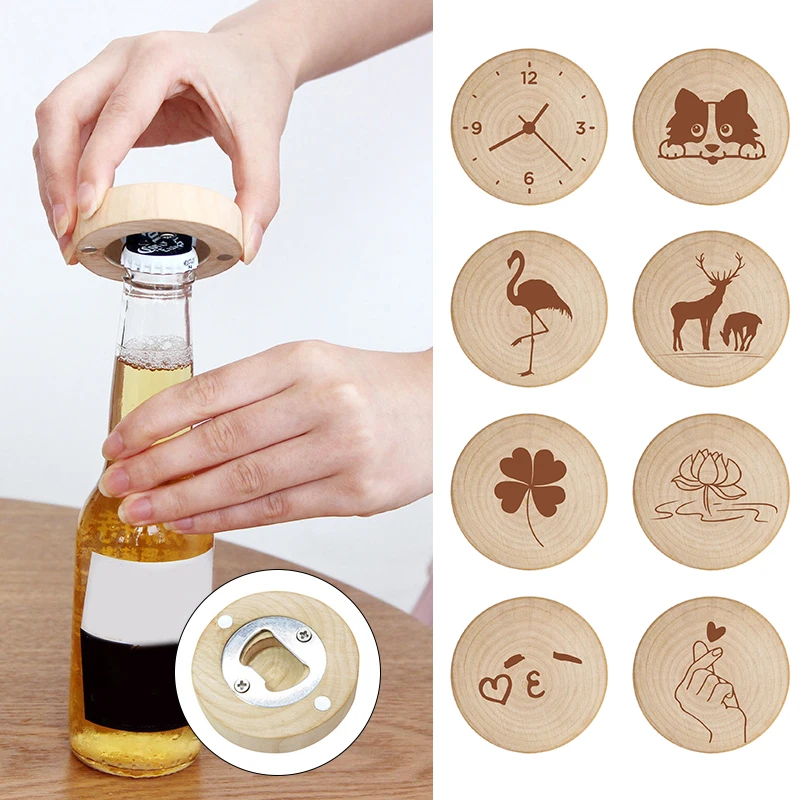 

Creative Wooden Magnetic Refrigerator Magnet Simple Bottle Opener Personalized Magnetic Sticker Home Decor Simple Multifunction