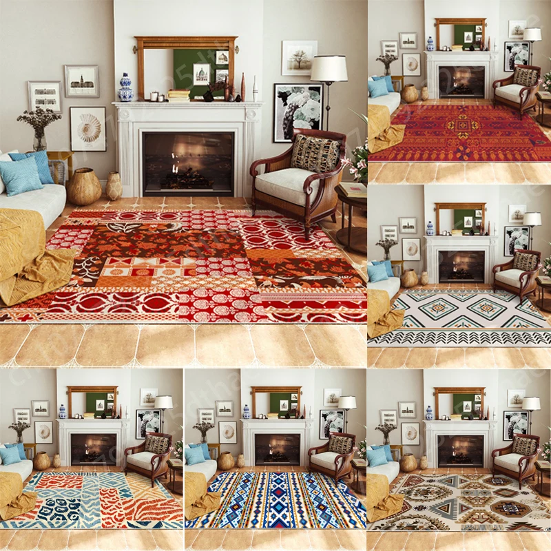 

Persian Living Room Carpet Retro Soft Flannel Mat Non Slip Area Rugs for Bedoom Home Decor Parlor Hallway Sofa Table Floor Mats