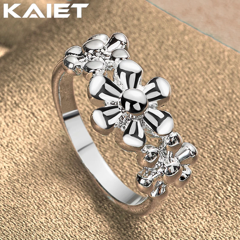 

KAIET 925 Silver Color Three Flowers 7-10# Ring for Women Fashion Classic Style Accessories Jewelry