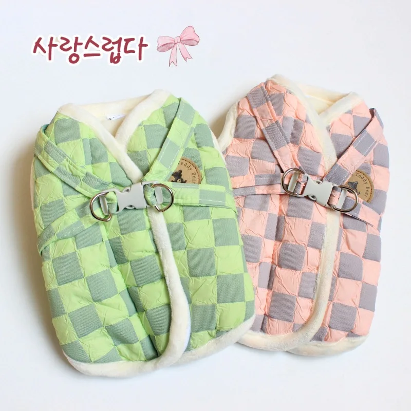 

Pet Clothes Autumn Winter Checker Vest Small and Medium-sized Dogs Fashion Jacket Kitten Puppy Harness Cute Coat Maltese Poodle