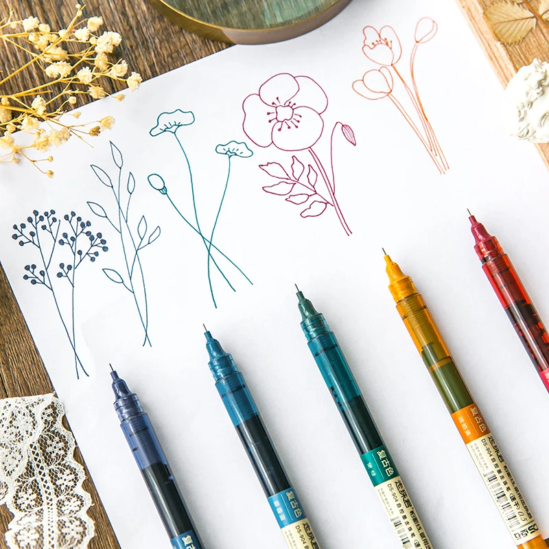 

1set Ink Straight Liquid Gel Pen Color Liquid Roller Pen 0.5mm Quick-drying Rollerball Pens Artistic Font School Stationery