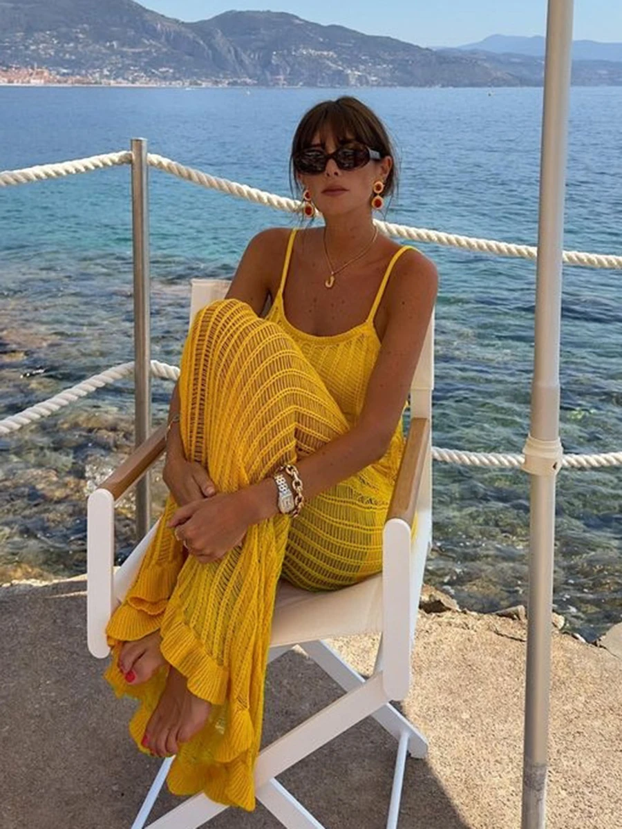 

Женское длинное трикотажное платье с вырезами, облегающее женское платье в пляжном стиле для отпуска, лето 2023