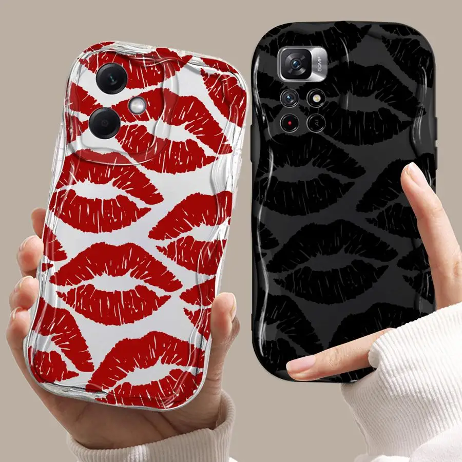 Sexy Girl Red Black Lips Kiss Phone Case for Redmi 10 10A 12C 9 9A 9C 10C 13C A2 A1 Plus Luxury Soft Cover