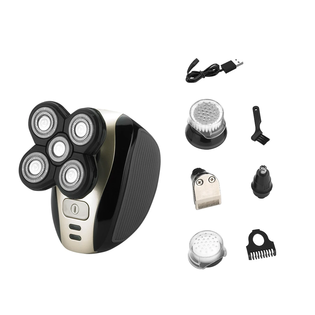 

5 In 1 Electric Shaver Men's Rechargeable Bald Head 5 Floating Heads Beard Nose Ear Hair Trimmer Razor Clipper Facial Brush