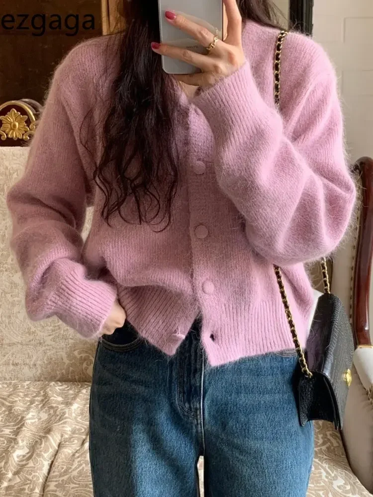 Ezgaga элегантный кардиган женский с v-образным вырезом однотонный свободный