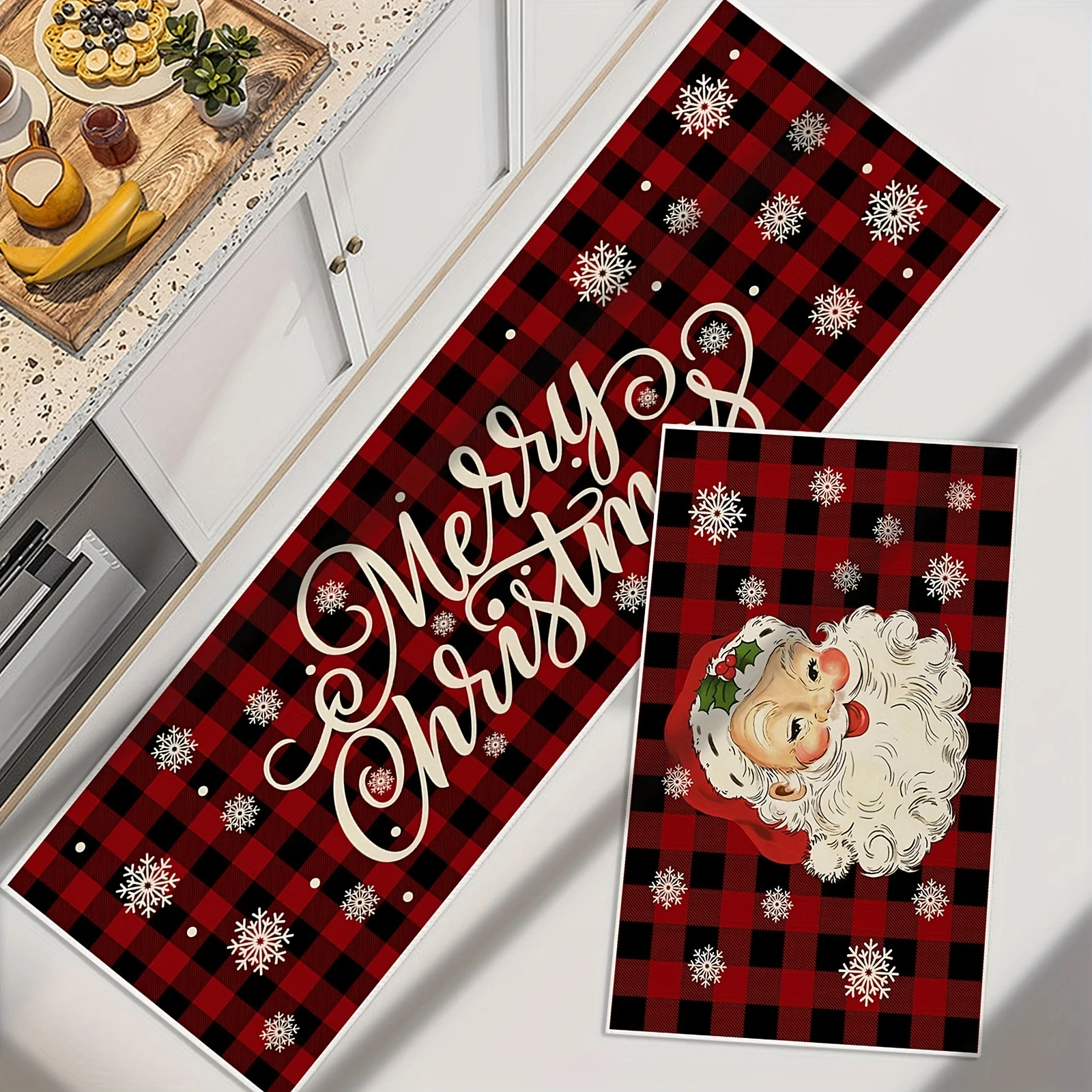 

1pc Christmas Kitchen Mat Waterproof Runner Rug Dirt-resistant Floor Mat Machine Washable Entrance Doormat Kitchen Living Room