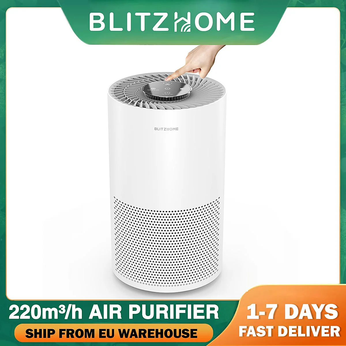 BlitzHome BH-AP1C Air Purifier For Home Protable True H11 HEPA & PP Pre Filter Efficient Purifying Remove Smoke Odor Air Cleaner