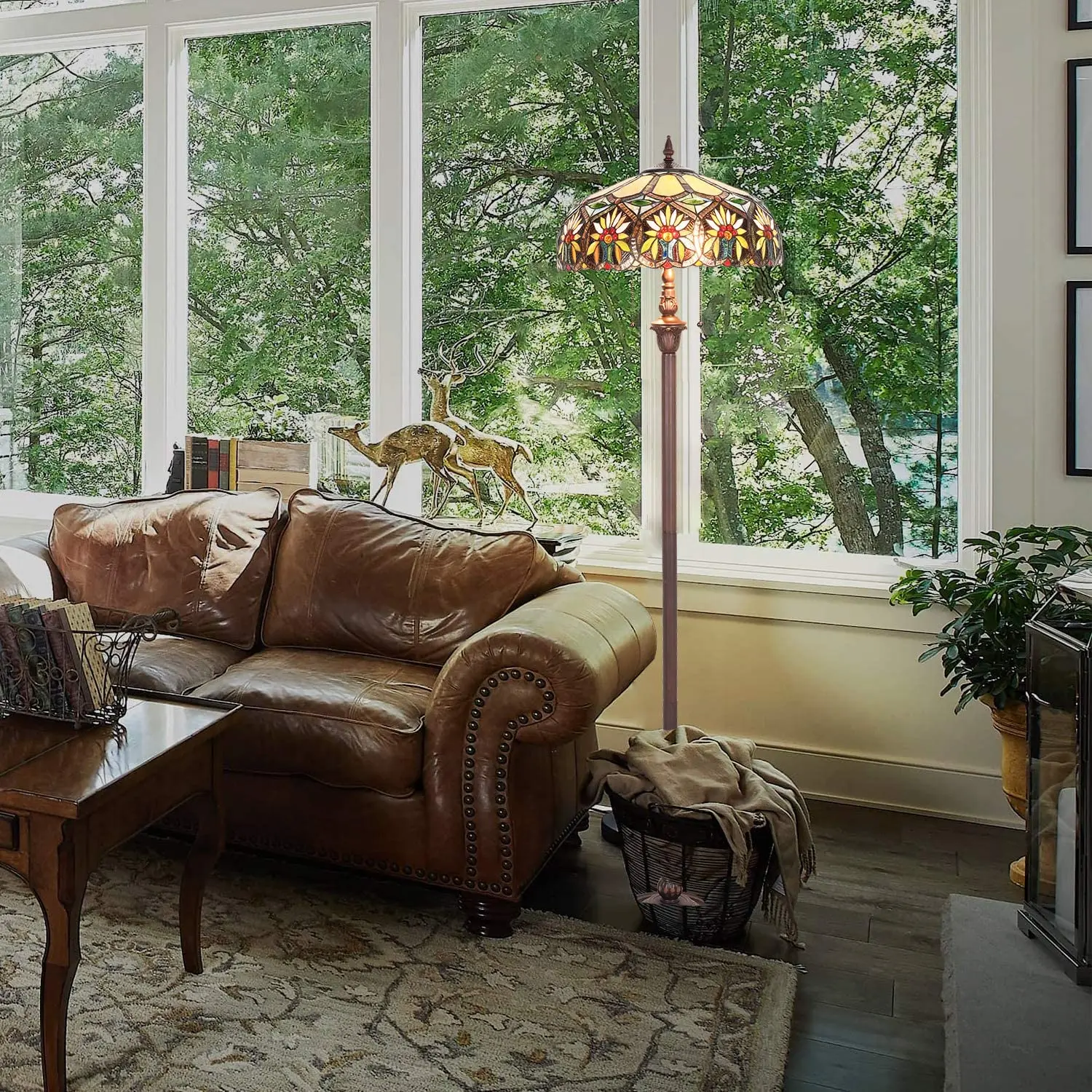 

Tiffany Floor Lamp 2-Light 18" Width Stained Glass Sunflower Style Light Shade For Living Room Bedroom