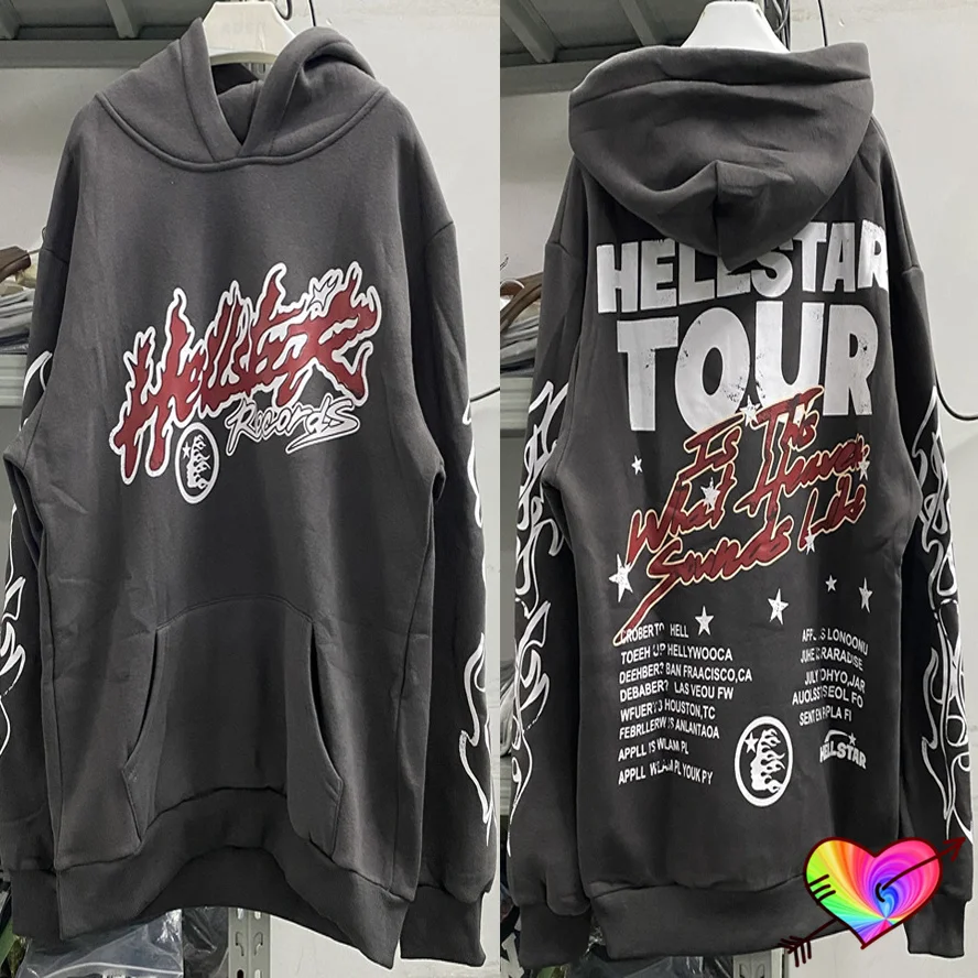 

2023fw Flame Red Hellstar Logo Hoodie Men Women Hellstar Tour Hoodie Fleece Pullovers Vintage Gray Hoody Sweatshirts