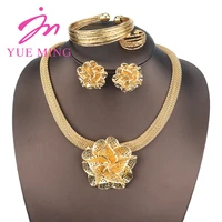 trend dubai bridal jewelry sets for women gold plated piercing earrings ring necklace bracelet luxury quality jewelry sets