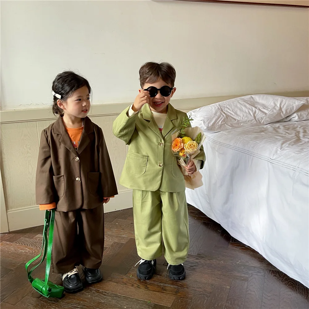 Freely Move Kid Boys Autumn Suit Girls Boys Baby Suit Clothes 2022 New Children's Clothing Casual Solid Tops + Pants 2 Piece Set