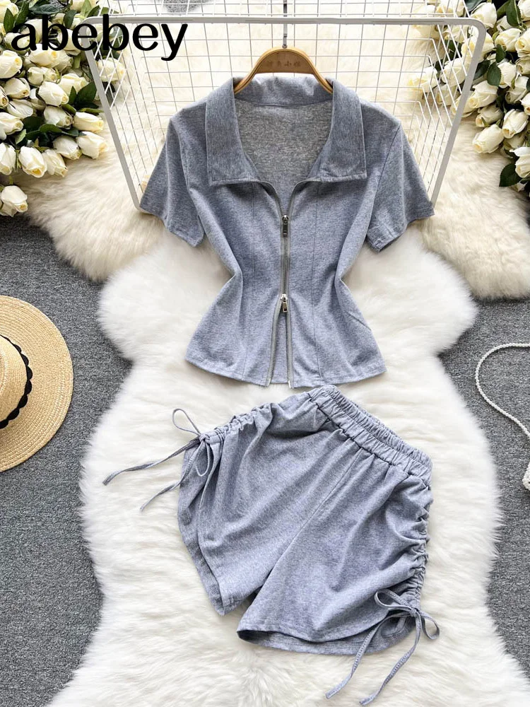 

2022 New Summer Casual Women's Sets Solid Two Pieces Sets Women Short Sleeve Shirt and Shorts Set Outfits 2 Pieces
