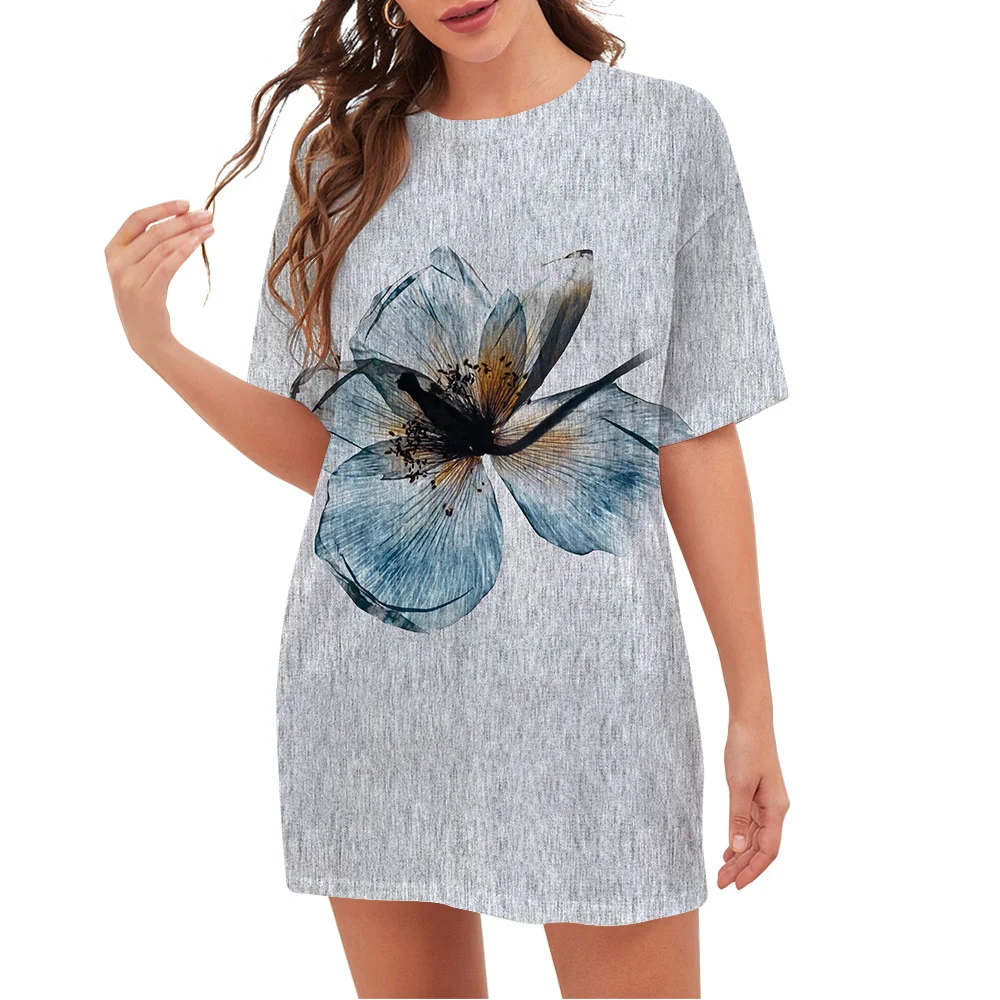 

Модная женская футболка CLOOCL с волшебным цветочным 3D рисунком, длинная свободная футболка с коротким рукавом, повседневные стильные летние ...