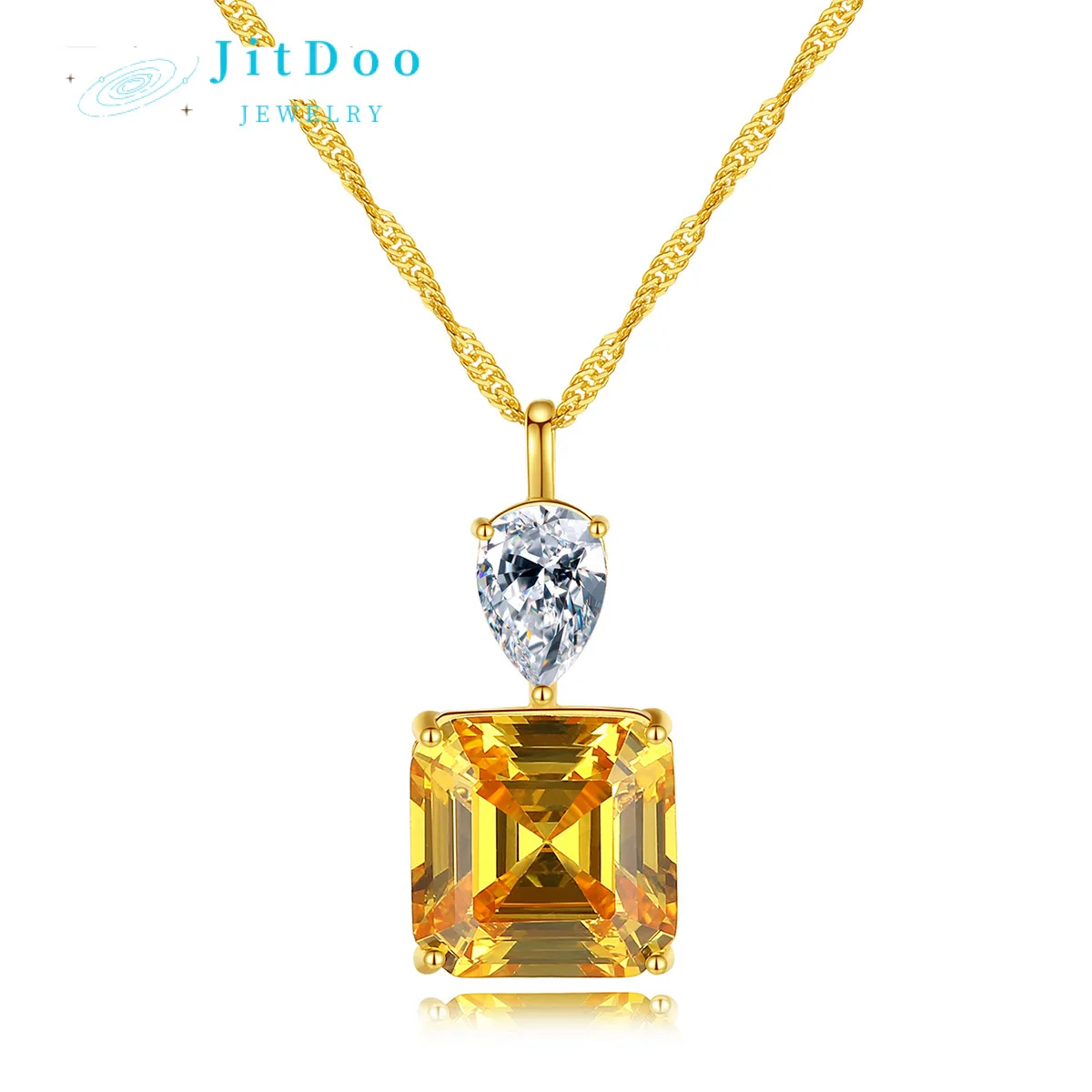 

JitDoo Classic 925 Sterling Silver Square Yellow/White Cubic Zircon Pendant Necklace for Women Luxury Anniversary Statement Acc