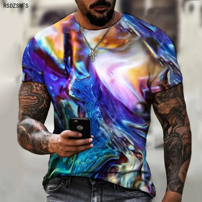 

Men's Oversized T-shirt 5XL 2023 New Summer Art 3D Printing Fashion Casual Street Colorful Funny Trendy T-shirt