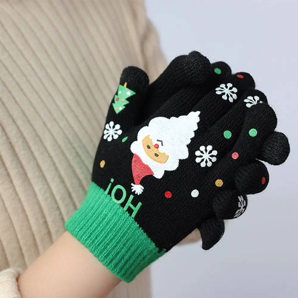 

Soft Adult Plus Velvet Touch Screen Driving Christmas Kids Mittens Santa Claus Printed Full Fingers Gloves Women Knitted Gloves