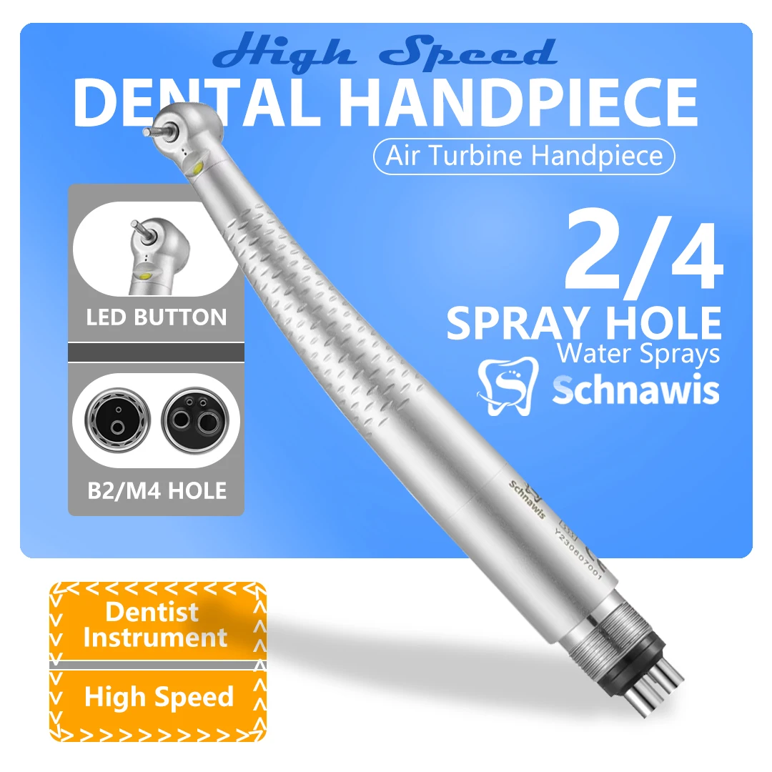 Фото Светодиодный стоматологический высокоскоростной наконечник, стоматологический наконечник с воздушной турбиной и одинарными распылителями воды, наконечник с 2/4 отверстиями, стоматологический инструмент №1