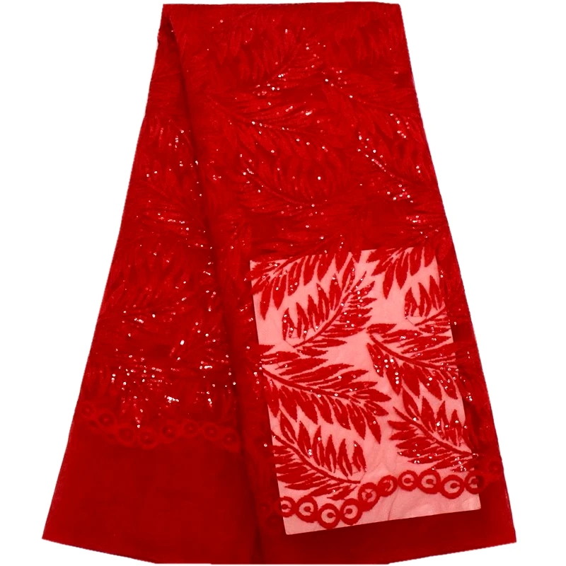 Высококачественная модная красная африканская кружевная ткань с блестками Тюль