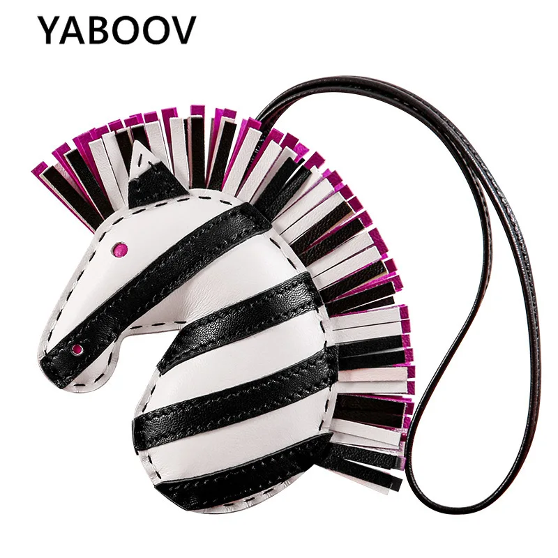 Genuine Leather Zebra Head Pendant Woman Handbag Accessories Luxury Keychain High Quality Bag Holder Car Pendant Handmade