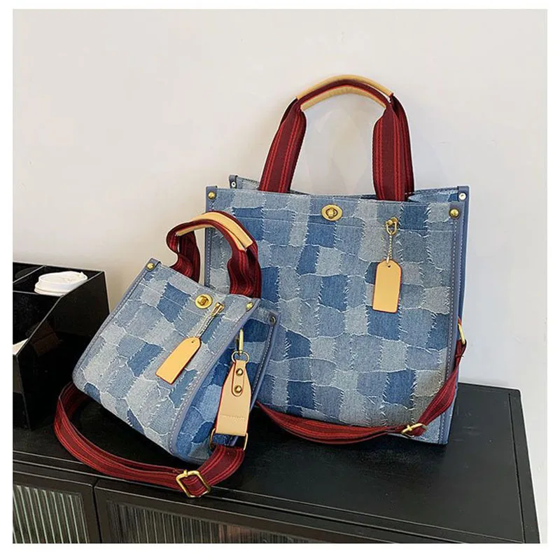 

Пляжные сумки для женщин 2023 женская сумка винтажная ручная сумка-тоут Модная Джинсовая клетчатая Студенческая сумка через плечо Повседнев...