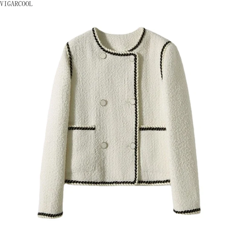 

Короткий твидовый пиджак в французском стиле знаменитостей из грубой ткани, маленькое очаровательное пальто для женщин, Новинка осени 2023, нишевой Топ для женщин