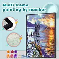 gatyztory coloring by numbers seaside castle scenery for home decor diy gift painting by number multi aluminium frame canvas mod