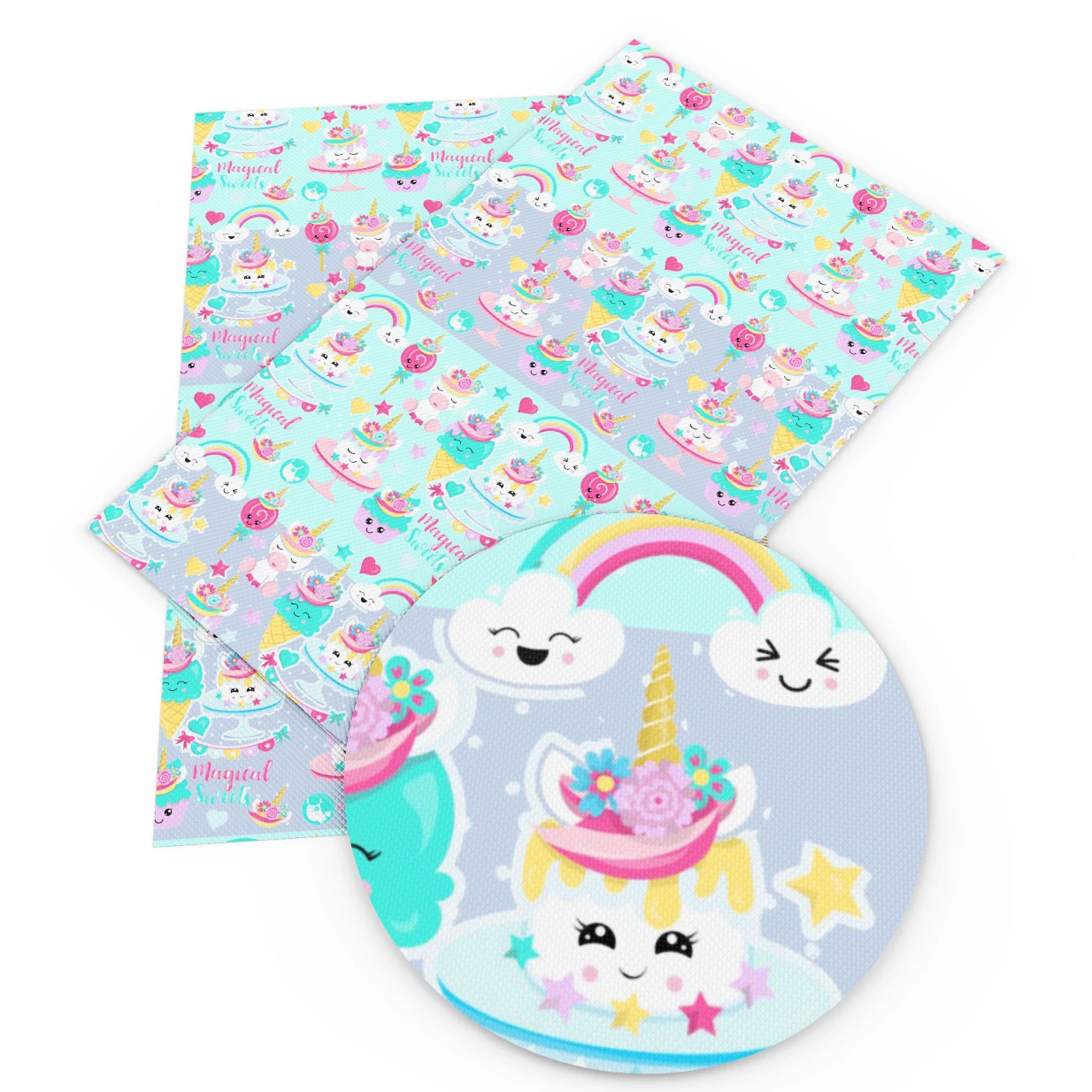 Единорог Ткань Полиэстер Хлопковая подкладка Пончики Леденцы Торт Кошка для шитья Хобби Платье Пэчворк Ручной работы c22645.