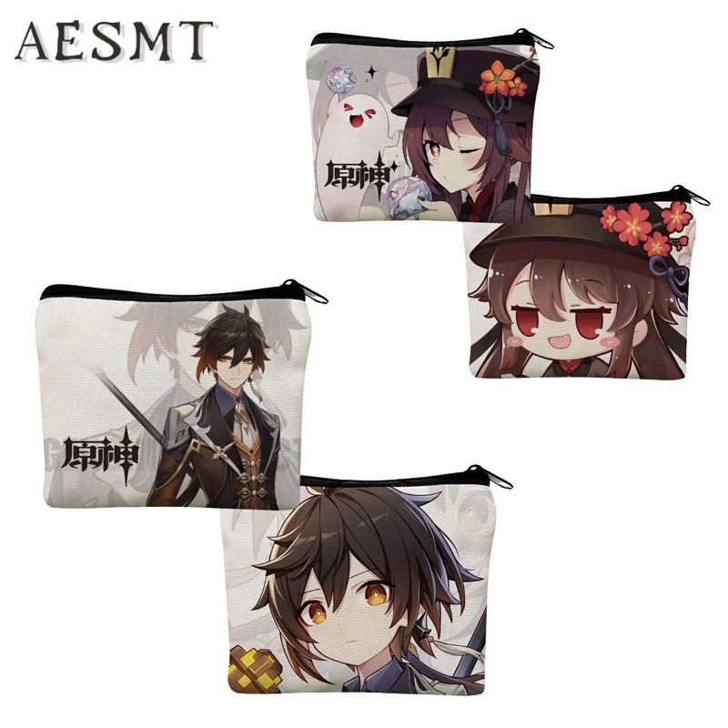 

Anime Genshin Impact Wallet Case Card Case Cartoon Coin Purse Double Sided Printing Zhongli Klee Keqing Xiao Theme Wallet Gift