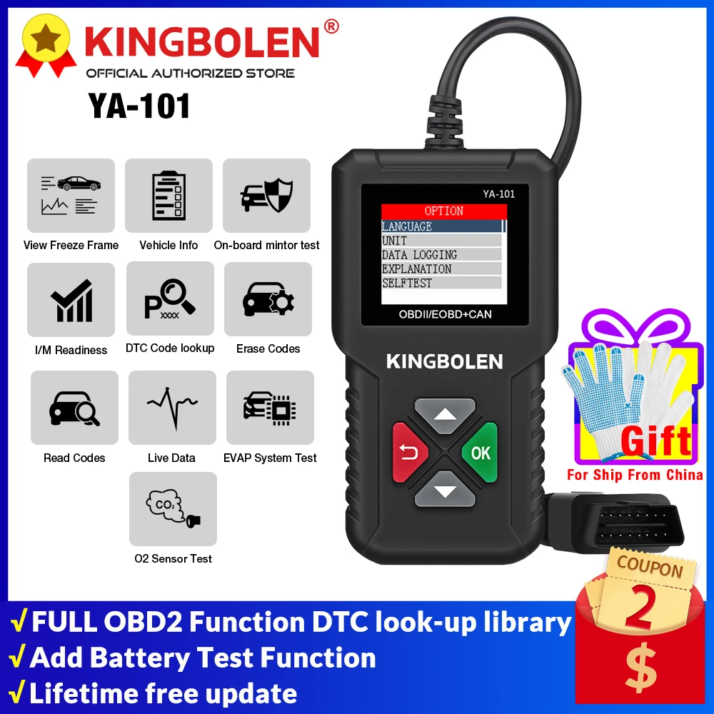 KINGBOLEN YA101 Автомобильный сканер OBD2 устройство для считывания кодов проверки