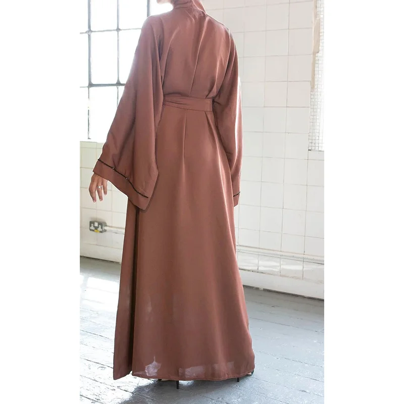 Muslims Women Dress Dubai Hand-nailed Beaded Cardigan Ramadan Abaya Turkey  Belt Robe Femme Musulmane