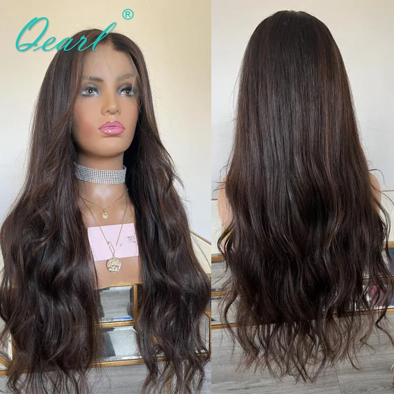 Dark Brown Lowlights Real Human Hair Wigs Natural Wavy HD Full Lace Wig Glueless 360 Lace Frontal Wig Virgin Curly on Sale Qearl