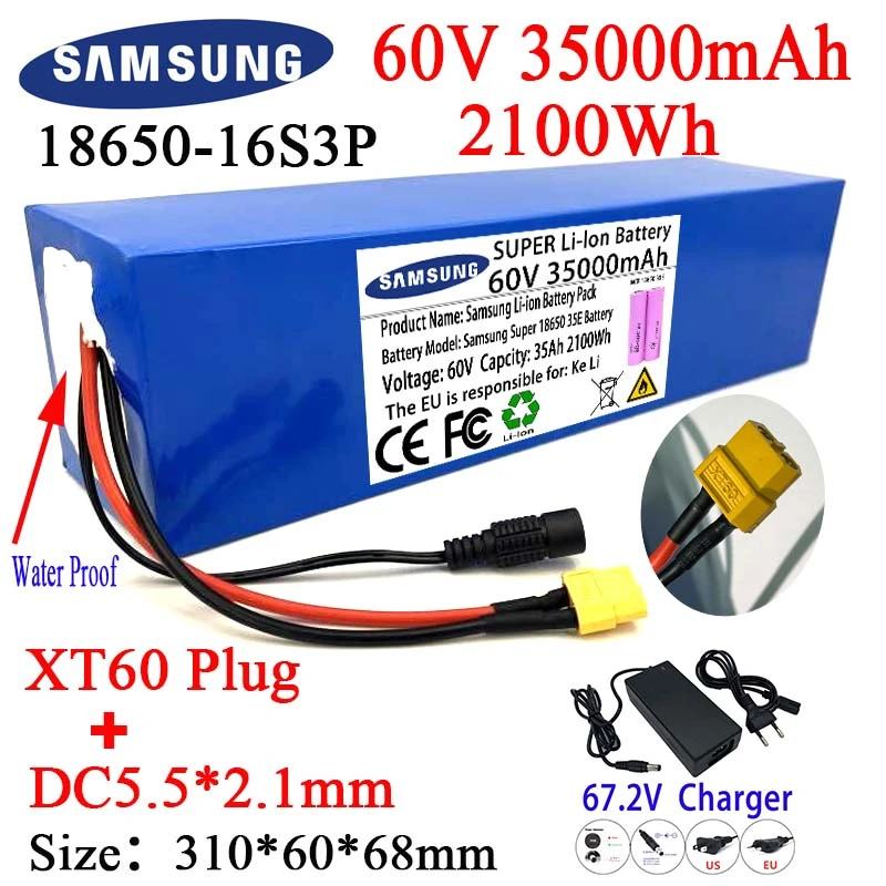 

Электрический велосипедный скутер, 60 в, 2000 Ач, аккумулятор 18650 Вт, литиевый аккумулятор 16S3P, встроенный в тот же порт BMS E-Bike