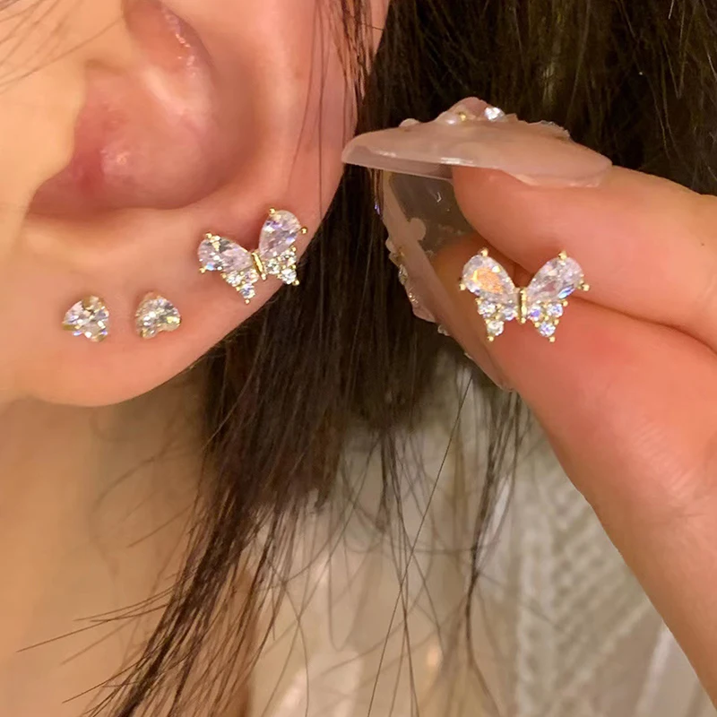 4 шт./комплект женские серьги-гвоздики в виде сердца