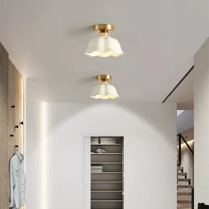 

Nordic Glass Ceiling Light LED Minimalist Cream Wind Lamps For Entryway Entry Balcony Corridor Aisle Indoor Lighting Fixtures