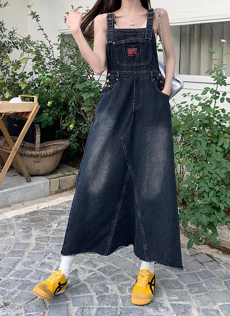 

Свободные женские винтажные длинные джинсовые платья SML, женские джинсовые платья в американском стиле на бретелях-спагетти (L9006