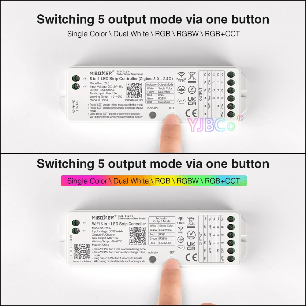 Miboxer Zigbee 3.0/Wifi 2.4G 5 in 1 LED Strip Controller DMX512 Single color/Dual white/RGB/RGBW/RGBCCT light Dimmer 12V 24V