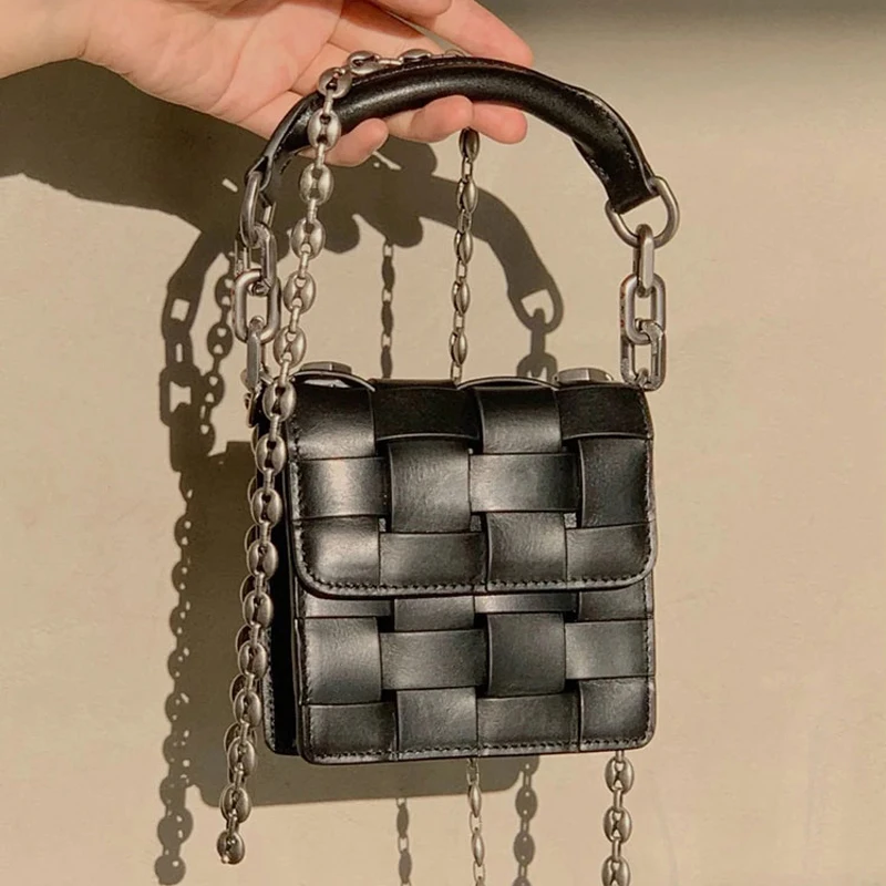 

Плетеные кошельки и сумочки Dark Heavy Industry, портативные сумки через плечо с цепочкой, маленькие квадратные сумки-мессенджеры на плечо, Новинка