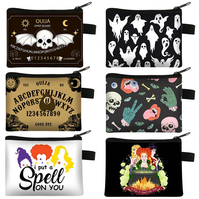 

Hallween Ouija Boards Coin Purses Witchcraft Magic Coin Bag Skeleton Spider Ghost Pumpkin Bat Credit Card Holder Small Wallet
