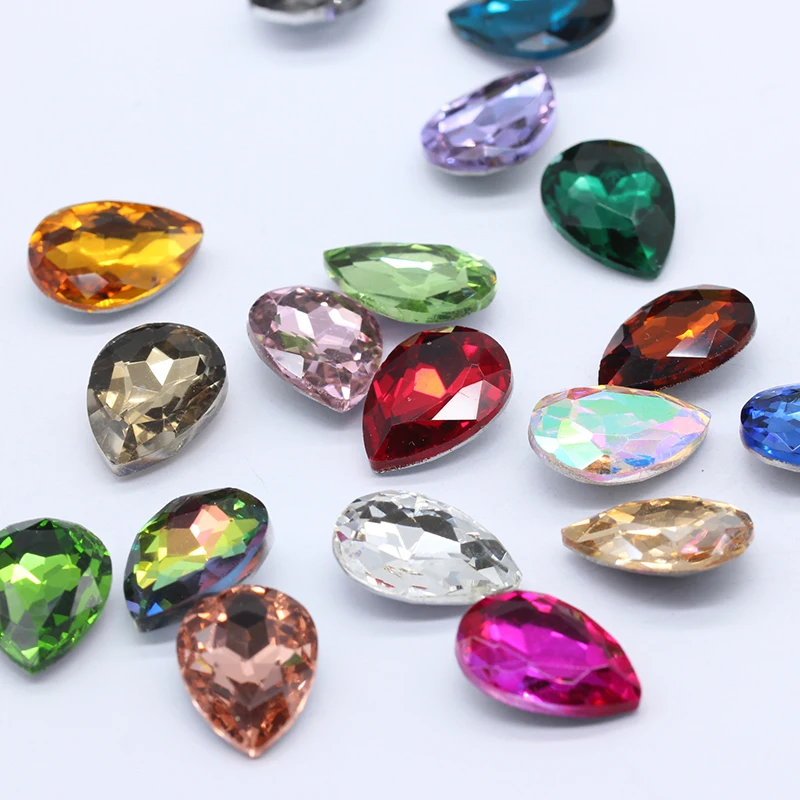 

9p 18x25mm Teardrop color pointed foiled back glass fancy stones faceted crystals rhinestones Kid's Toy jewelry DIY craft beads